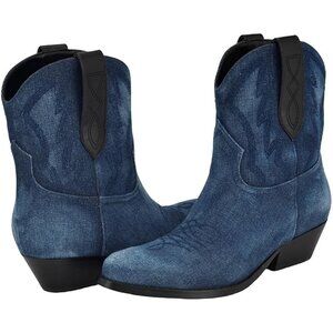 Guess Shoes Ginette Blue Denim Western Cowboy Ankle Boots
